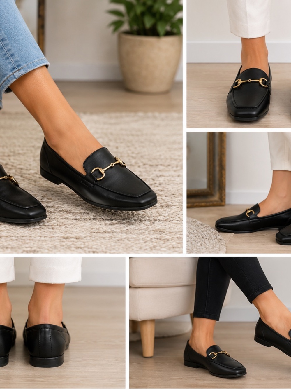 Classic Black Leatherette Loafers with Gold Horsebit
